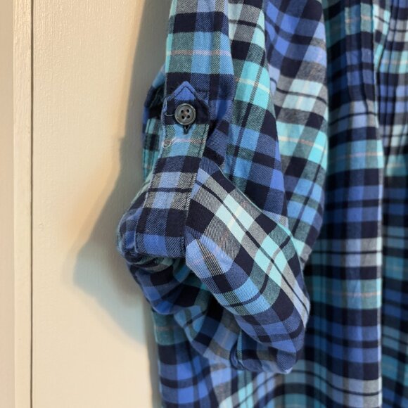 Lands' End Womens Plus Blue Plaid Popover Flannel Pintuck Tunic Shirt Top 20W/2X - Picture 5 of 11